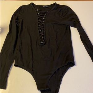 Bardot black lace up body suit